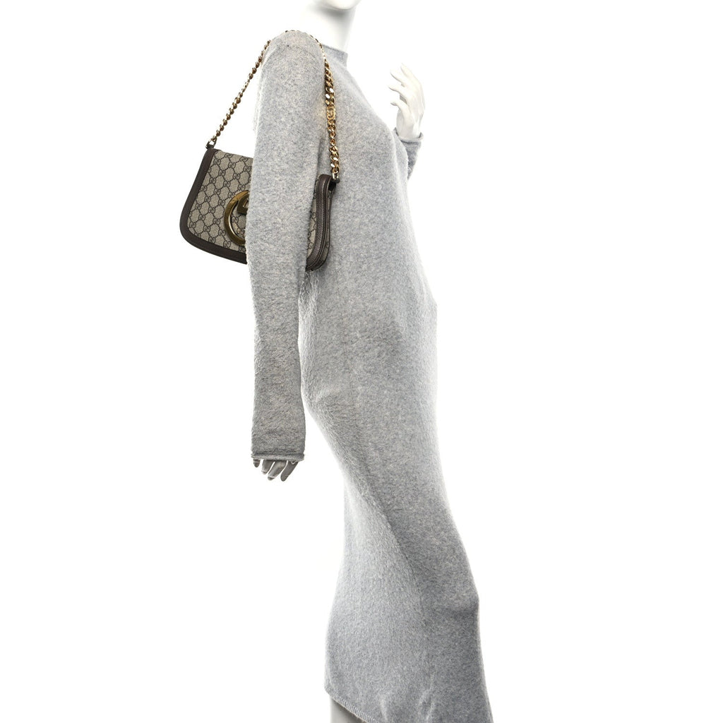 GG Supreme Monogram Textured Dollar Calfskin Blondie Chain Shoulder Flap Bag Beige Ebony New Acero