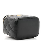 Lambskin Quilted Mini Pearl Crush Vanity Case With Chain Black