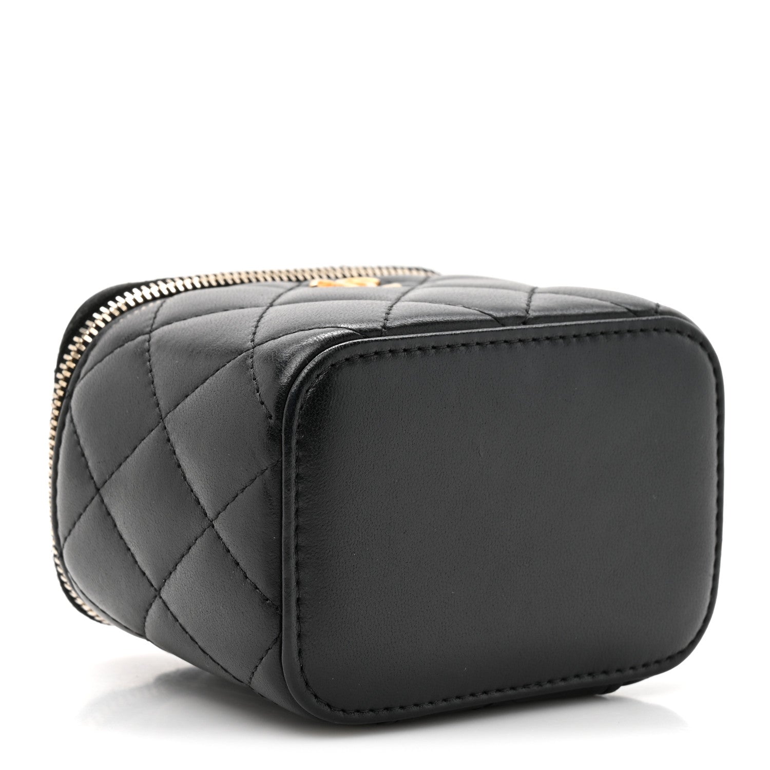 Lambskin Quilted Mini Pearl Crush Vanity Case With Chain Black