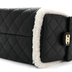 Crumpled Sheepskin Shearling Quilted Small Chanel 25 Handbag Black White