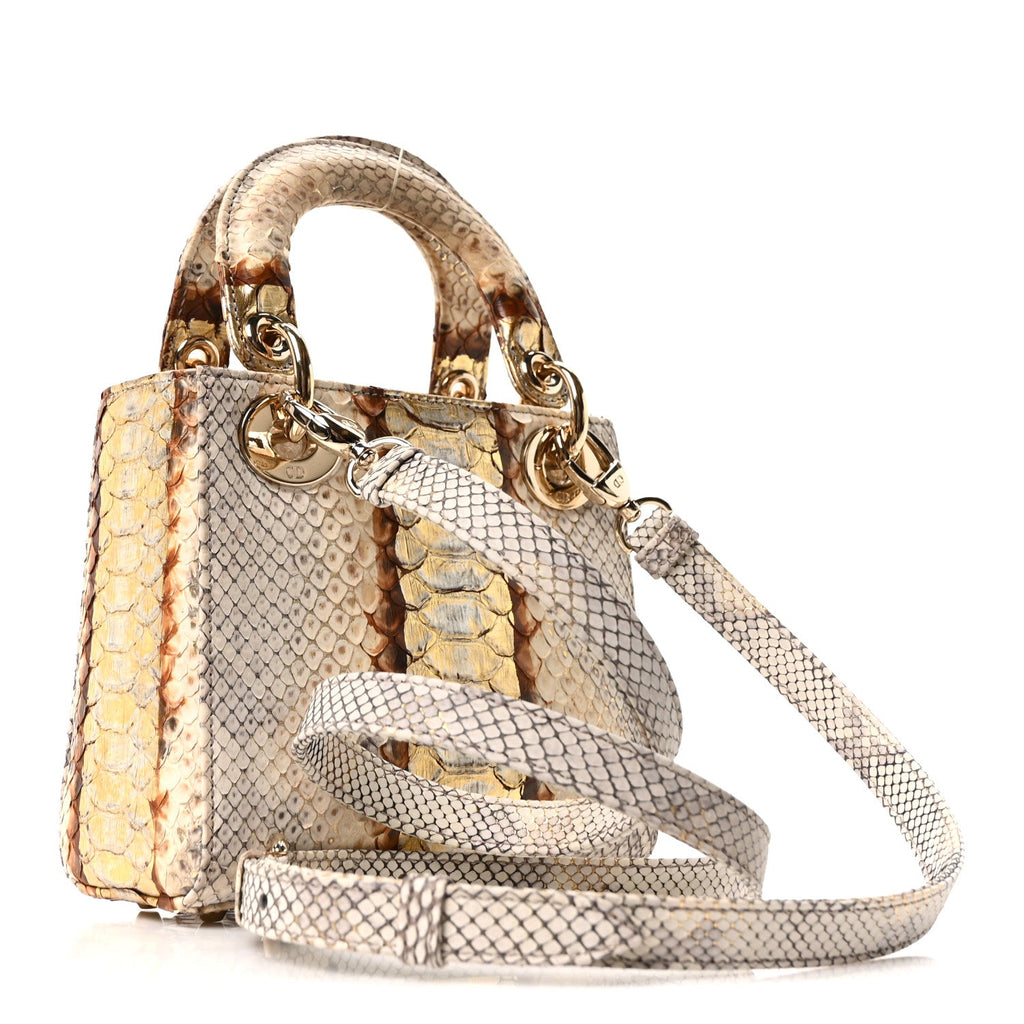 Snakeskin Mini Lady Dior Beige Gold