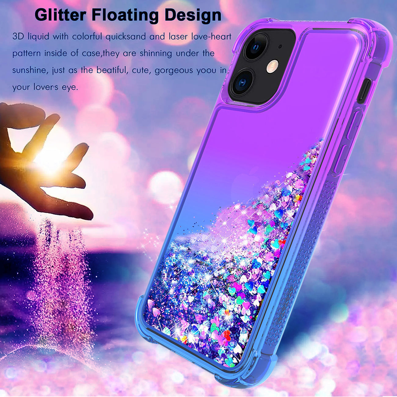 Shiny Flowing Glitter Liquid Bumper Case For Apple Iphone 12 Mini In Purple
