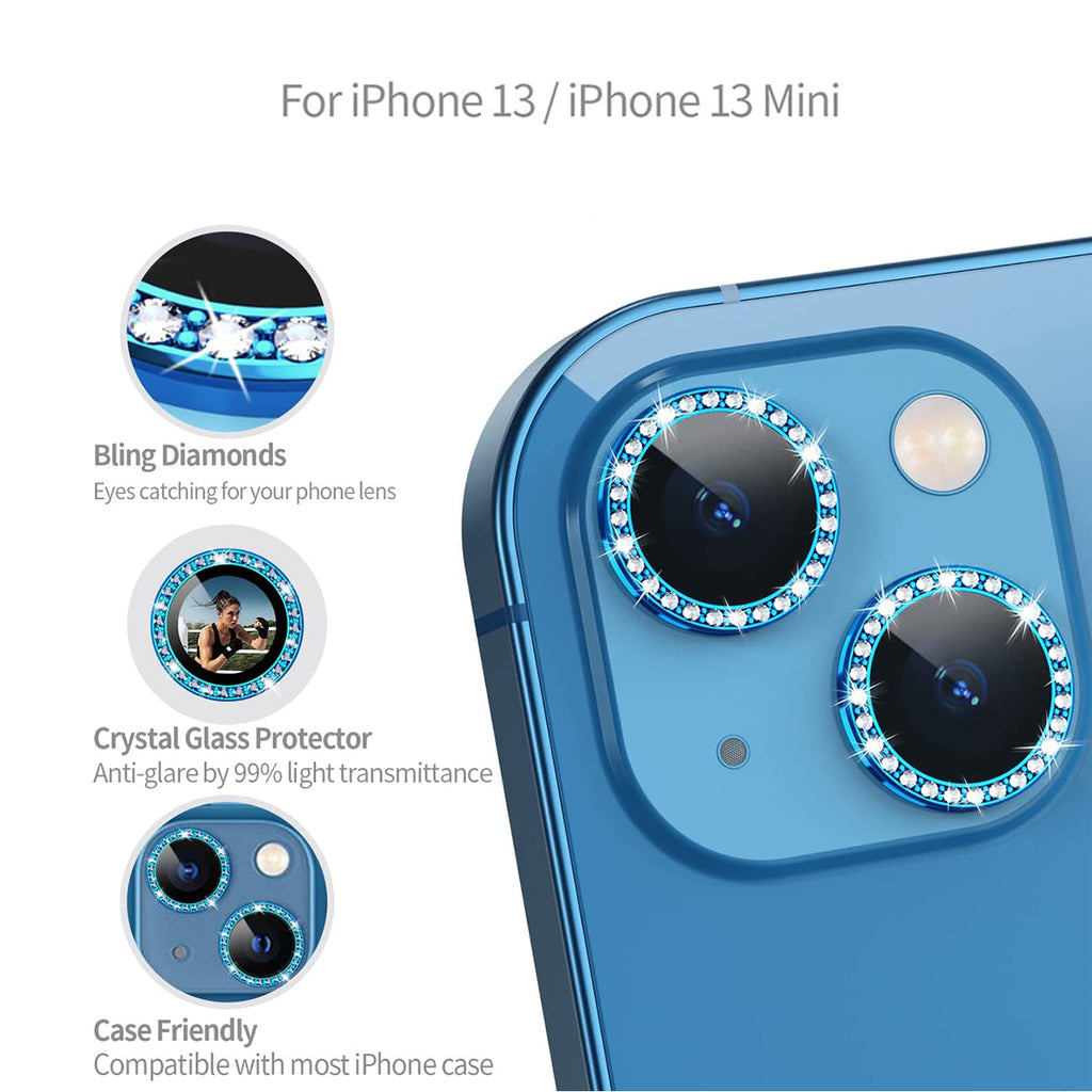 Diamond Camera Lens Protector, Diamond Tempered Glass Camera Cover Screen Protector For Iphone 14 / Iphone 14 Plus In  Blue