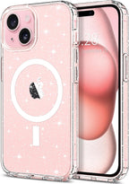 Entronix [Magnetic] Case Compatible with iPhone 15 - [Hard Back] Glitter Clear