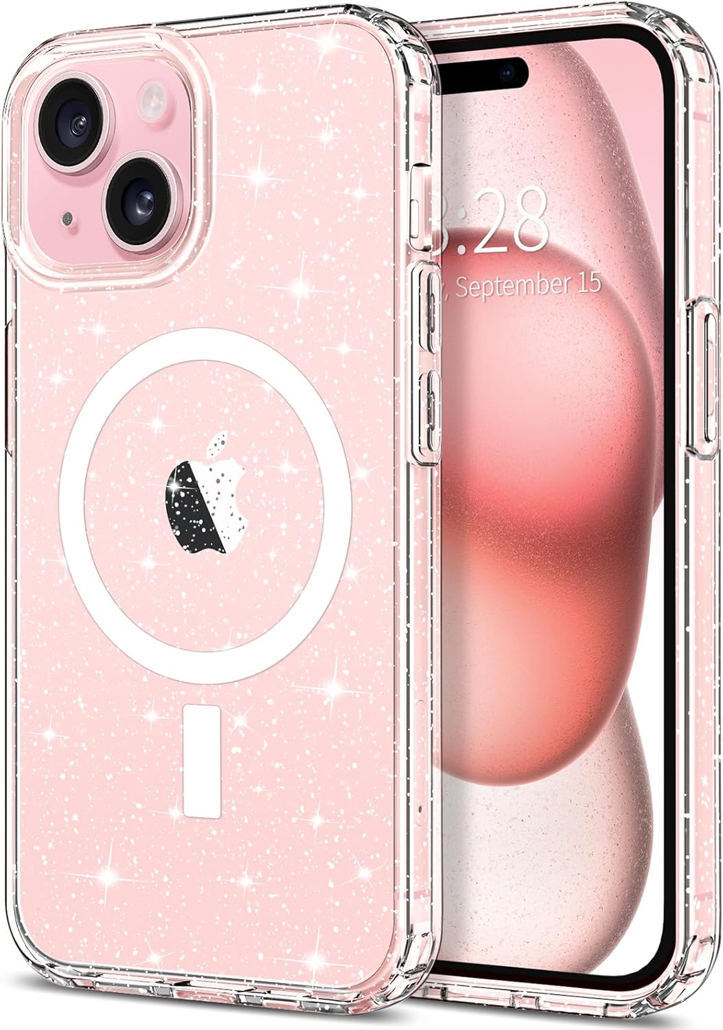 Entronix [Magnetic] Case Compatible with iPhone 15 - [Hard Back] Glitter Clear