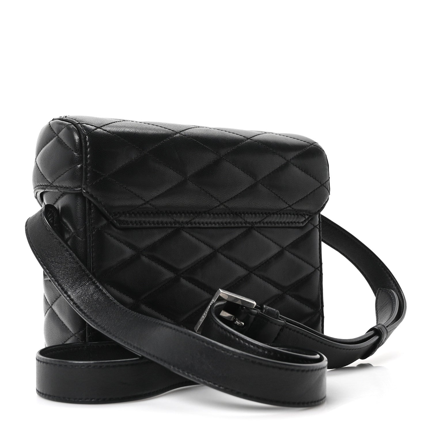 Lambskin Quilted Monogram June Box Bag  Black