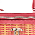 Calfskin Raffia Small Take Away Vanity Case Bag Pink Beige