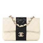 Lambskin Quilted Mini Rectangular Flap White Black