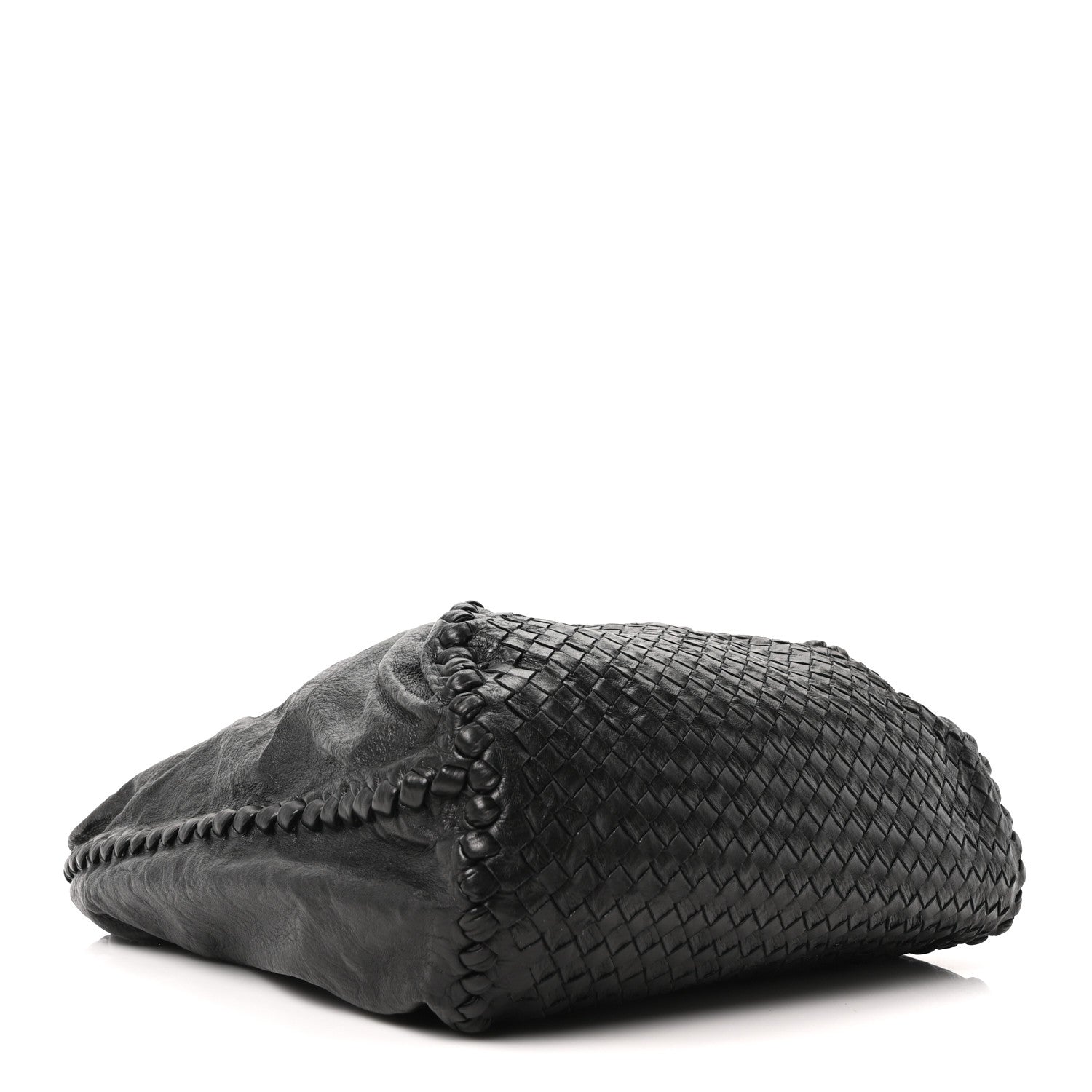 Grained Lambskin Intrecciato Large Shoulder Bag Black