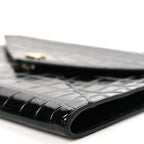 Calfskin Crocodile Embossed Croc Illusion Clutch With Chain  Black