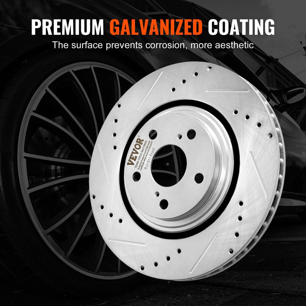 Front and Rear Brake Kit Compatible with Toyota Sienna, Highlander, Lexus RX350, RX450h, Drilled and Slotted Brake Rotors Ceramic Brake Pads Replacement, 12.9" Front Rotors 12.2" Rear Rotors