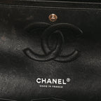 Shiny Crumpled Calfskin Quilted Medium Double Flap So Black
