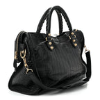Calfskin Crocodile Embossed Giant 12 Gold Hardware City Black