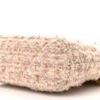 Cotton Wool Tweed Sequin Quilted Shiny Coco Clutch With Chain Light Pink Beige Ecru