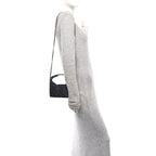Denim Quilted Hobo Clutch With Chain Dark Blue Orange
