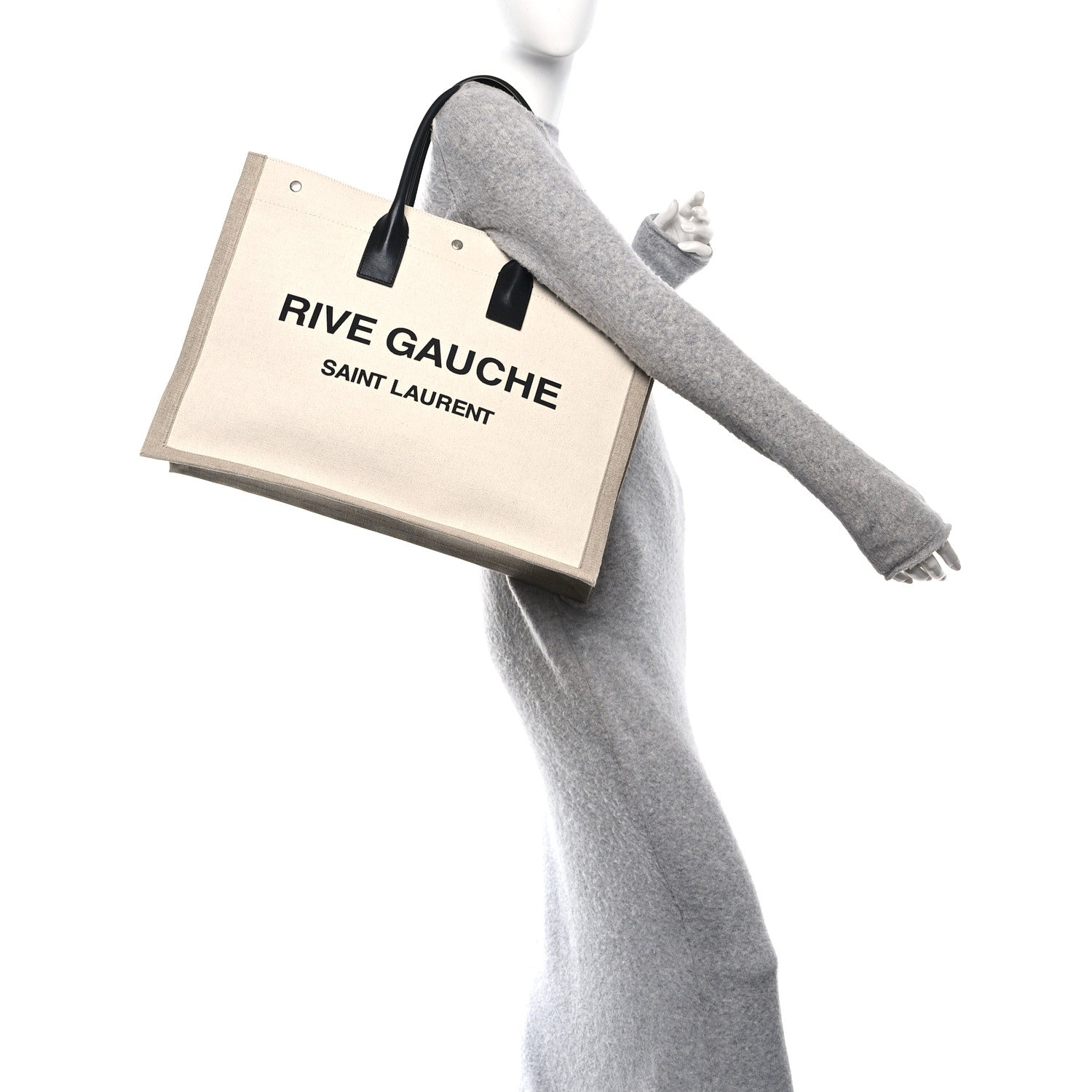 Linen Calfskin Small Rive Gauche Tote Greggio Natural