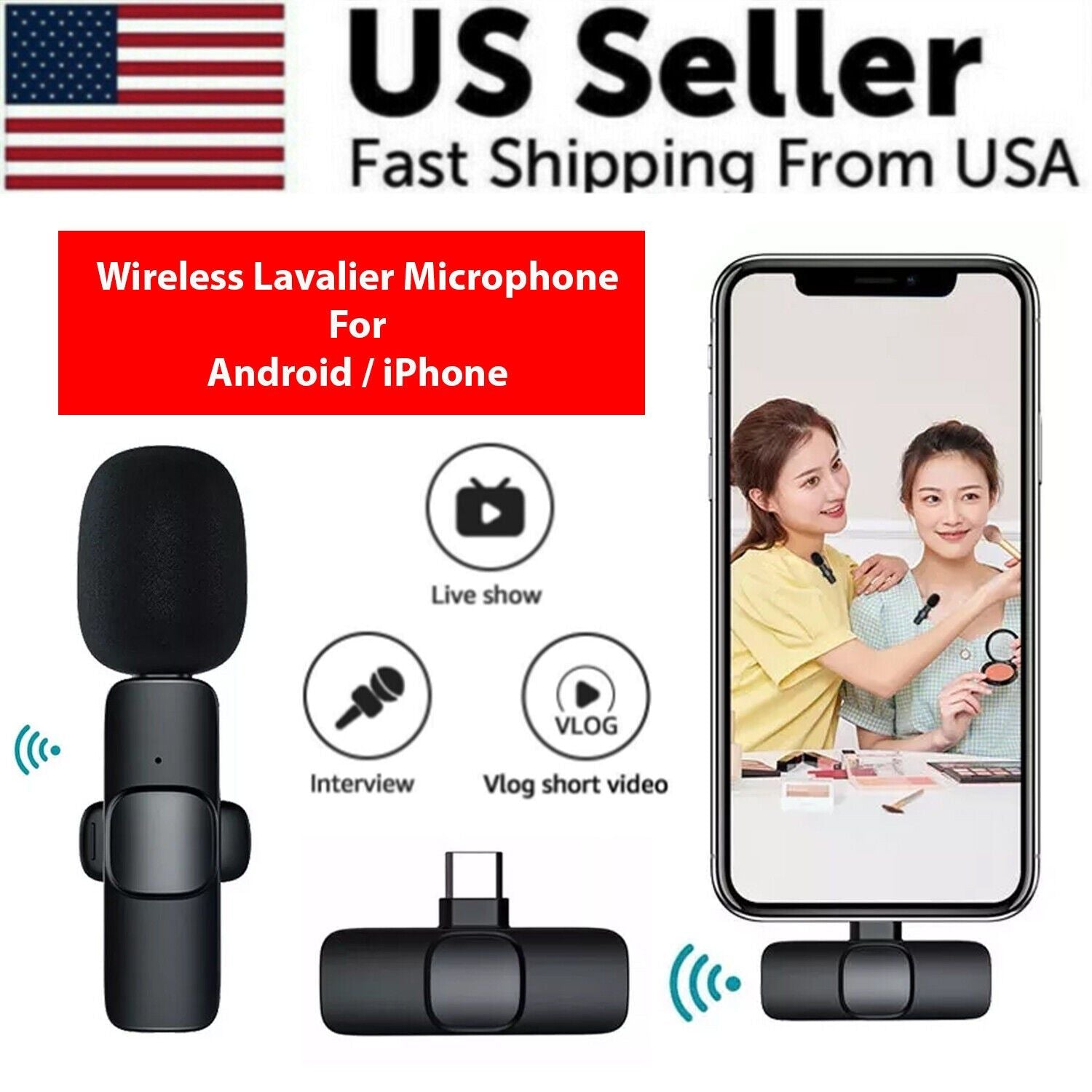 Lavalier Microphone Wireless Audio Video Recording Mini Mic For Android/iPhone - For iPhone