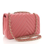 Calfskin Chevron Quilted Mini Statement Flap Pink