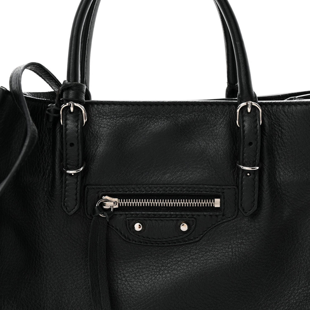 Grained Calfskin Papier Mini A4 Zip Around Tote Black