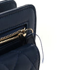 Lambskin Quilted Square Front Pocket Clutch With Chain Navy Blue