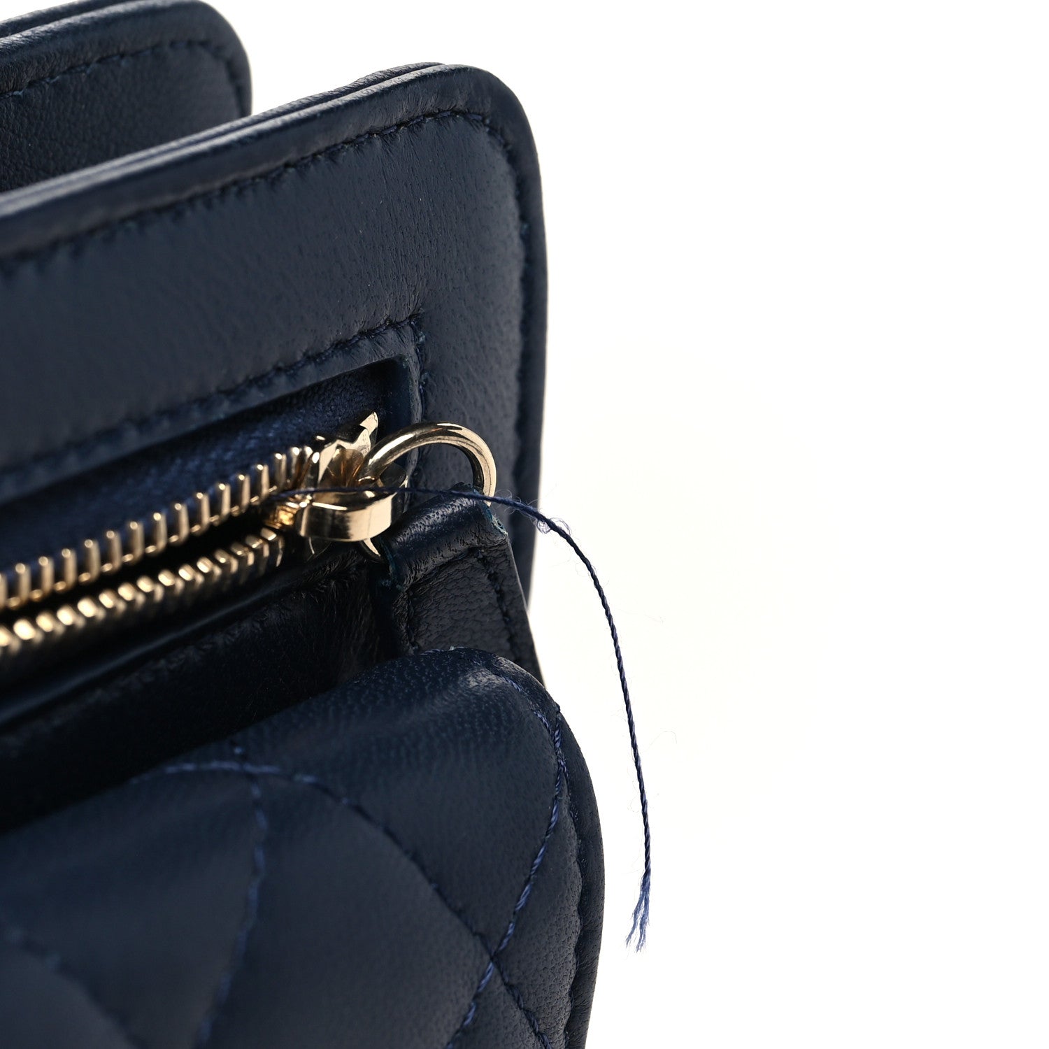 Lambskin Quilted Square Front Pocket Clutch With Chain Navy Blue