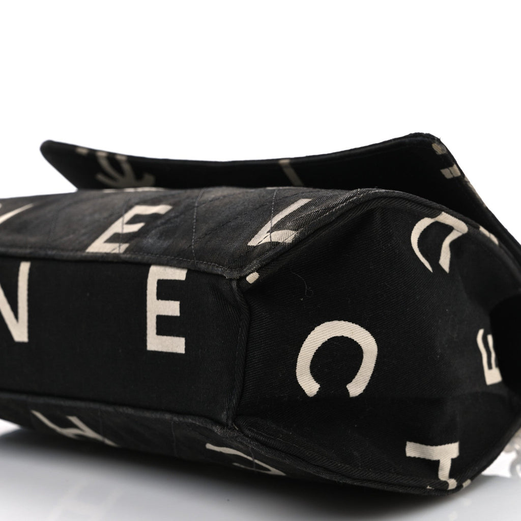 Canvas Quilted Letter Printed Flap Black