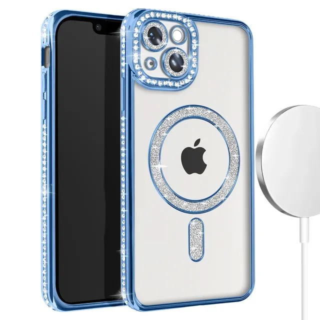 Entronix [Magnetic] Case Compatible with iPhone 15 - [Clear Back] Luxury Diamonds