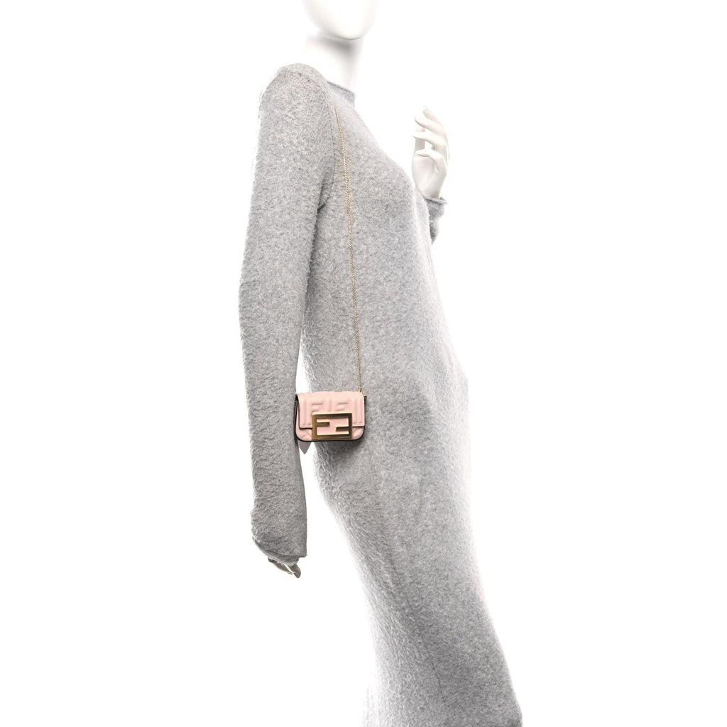 Nappa Matisse FF Embossed Nano Maxi Buckle Baguette Charm Rosa Quarzo