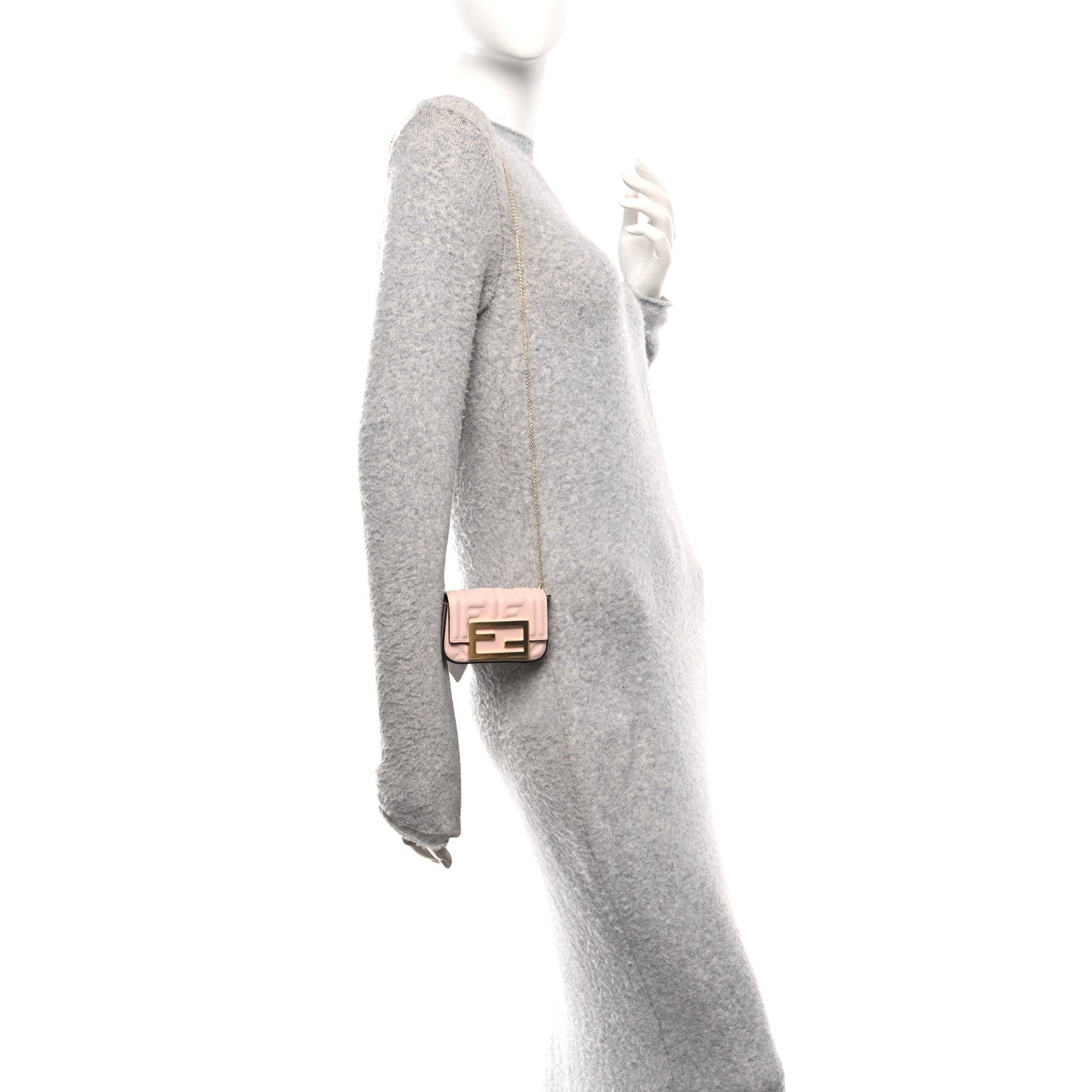 Nappa Matisse FF Embossed Nano Maxi Buckle Baguette Charm Rosa Quarzo