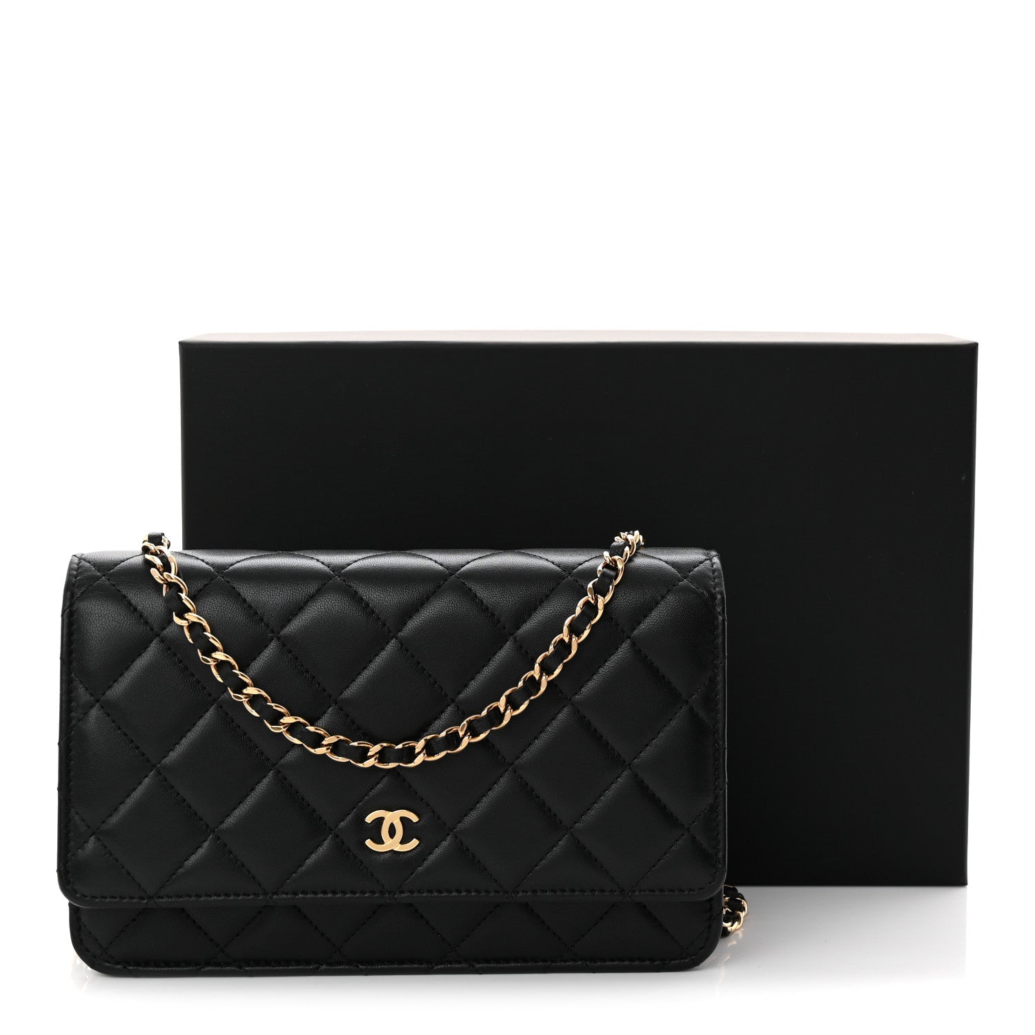 Lambskin Quilted Wallet On Chain WOC Black