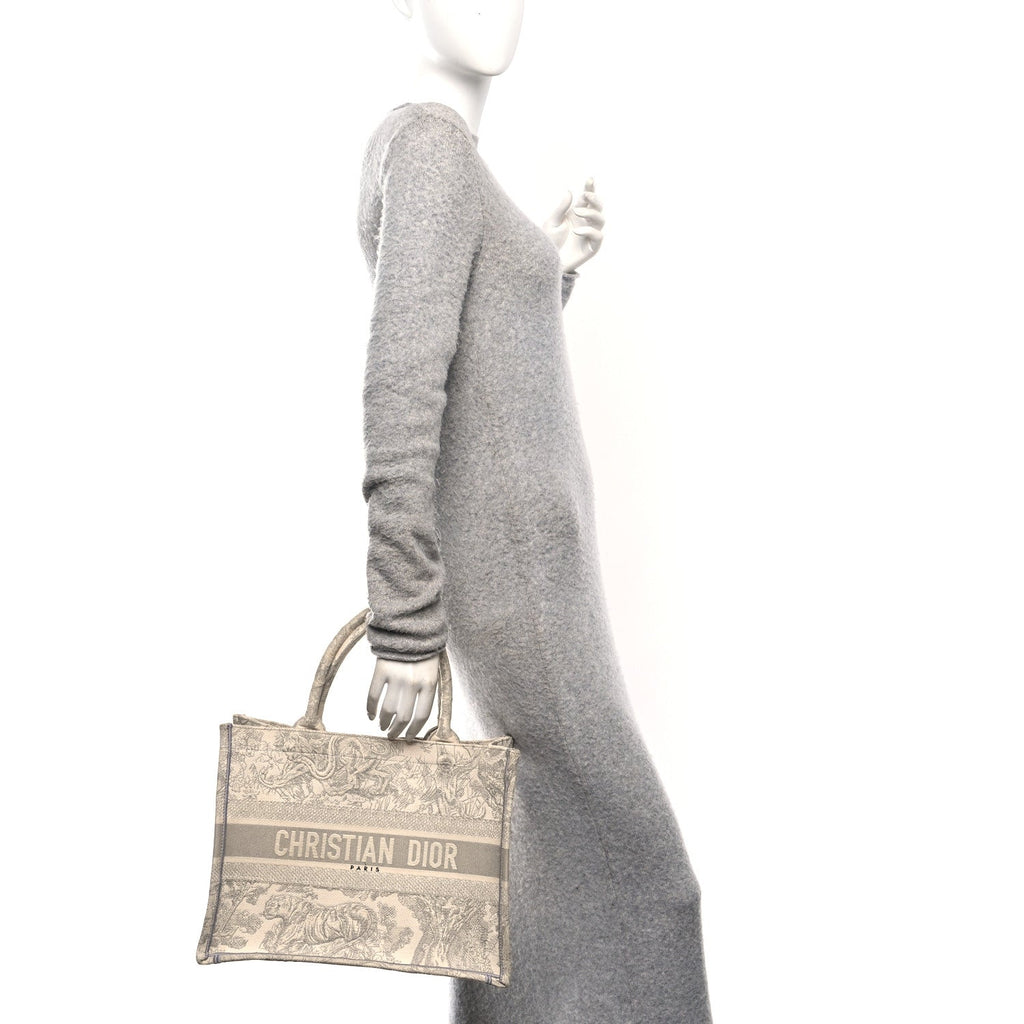 Canvas Embroidered Medium Dioriviera Toile De Jouy Book Tote Gray