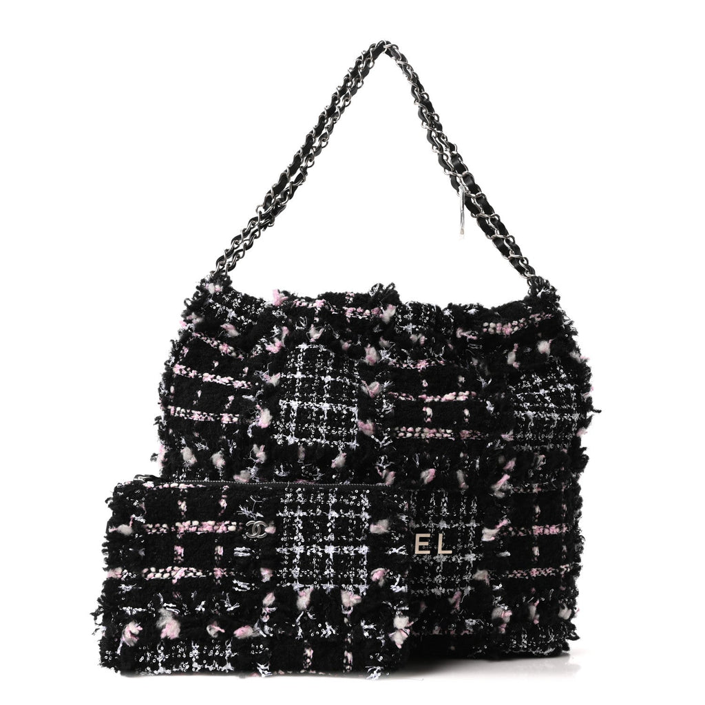 Tweed Patchwork Quilted Small Chanel 22 Black Pink White