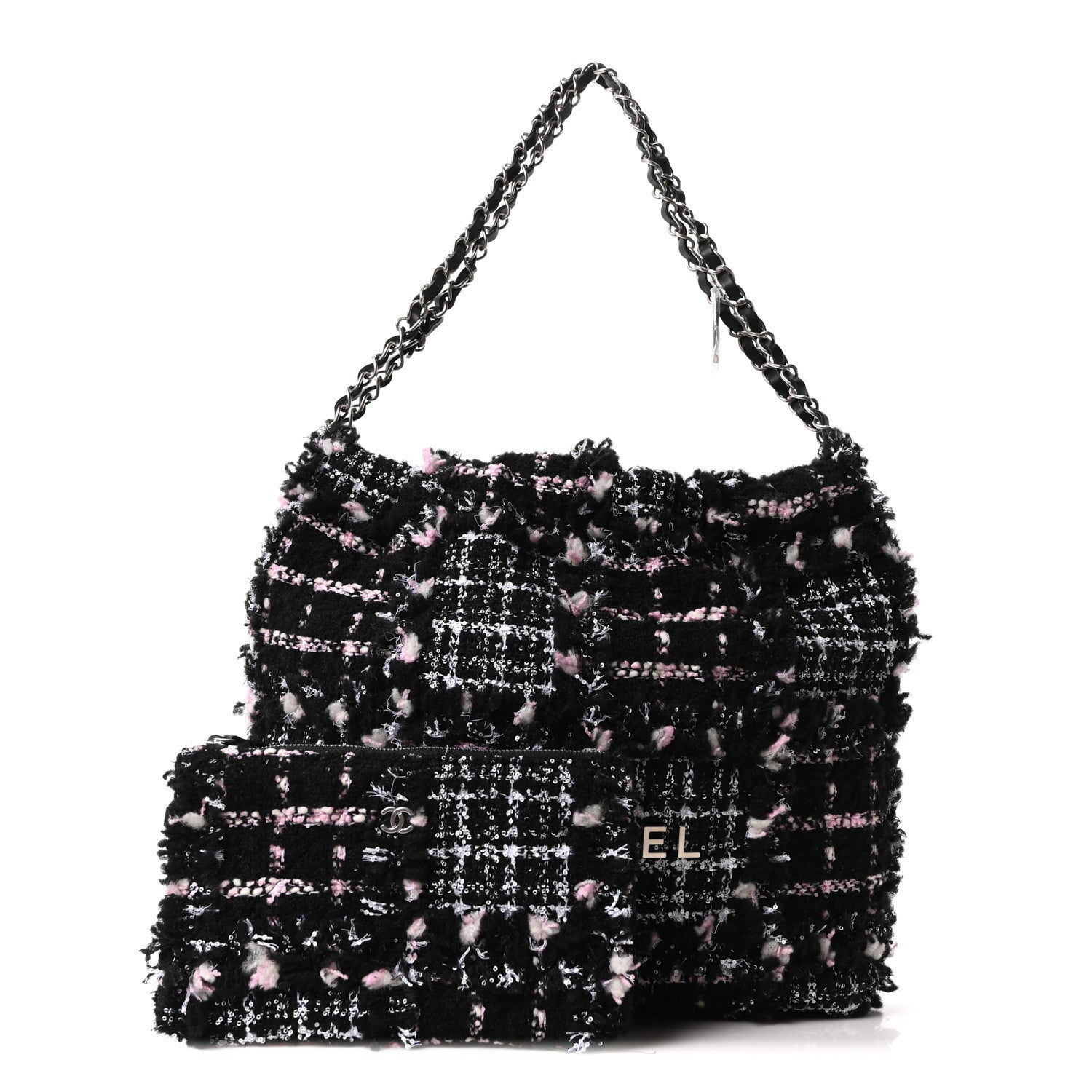 Tweed Patchwork Quilted Small Chanel 22 Black Pink White