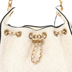 Braided Raffia Calfskin Mini Chanel 25 Handbag White Black