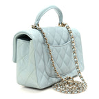 Lambskin Quilted Mini Top Handle Rectangular Flap Light Blue