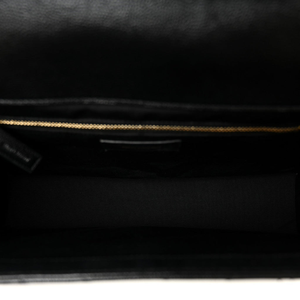 Grain De Poudre Matelasse Chevron Large Monogram Satchel Black