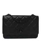 Lambskin Quilted Trendy CC Wallet On Chain WOC So Black