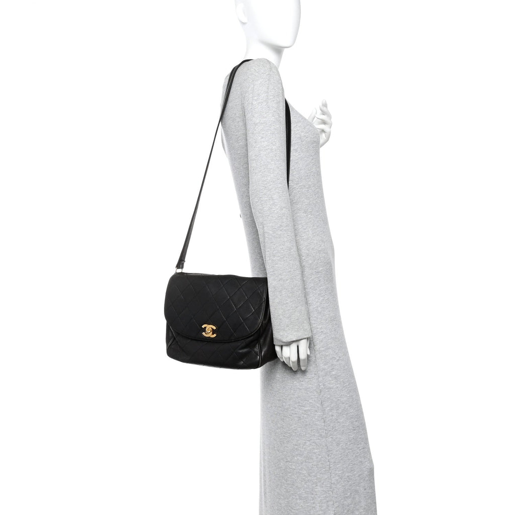 Lambskin Quilted Flap Shoulder Bag Black