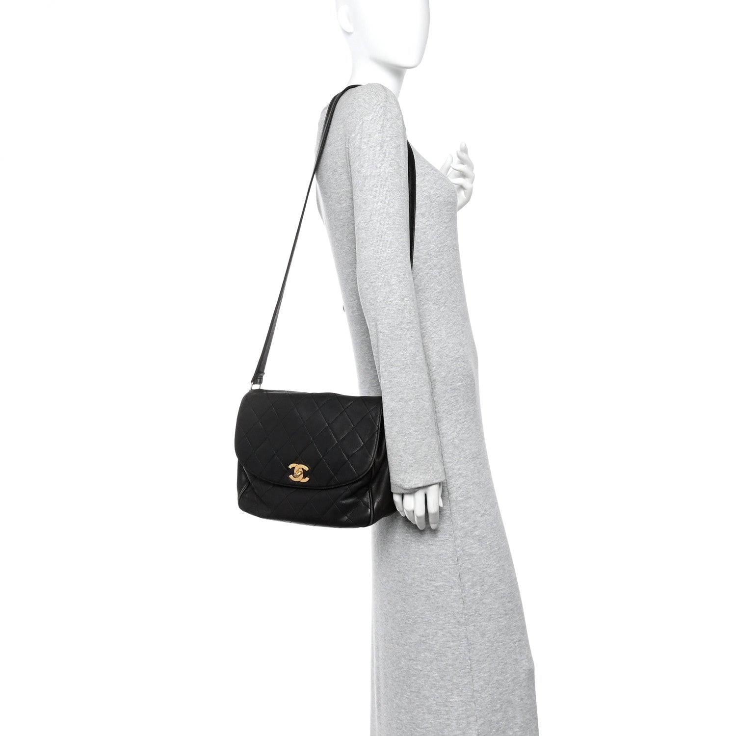 Lambskin Quilted Flap Shoulder Bag Black