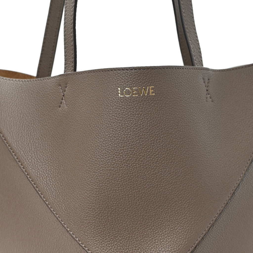 Grained Calfskin Medium Puzzle Fold Tote Taupe