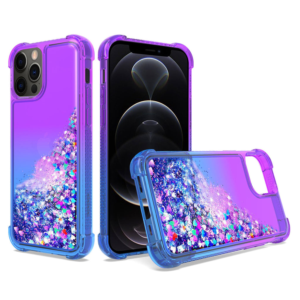 Shiny Flowing Glitter Liquid Bumper Case For Apple Iphone 12/Iphone 12 Pro In Purple
