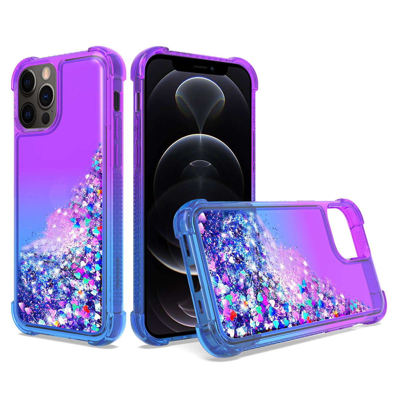 Shiny Flowing Glitter Liquid Bumper Case For Apple Iphone 12 Pro Max In Purple