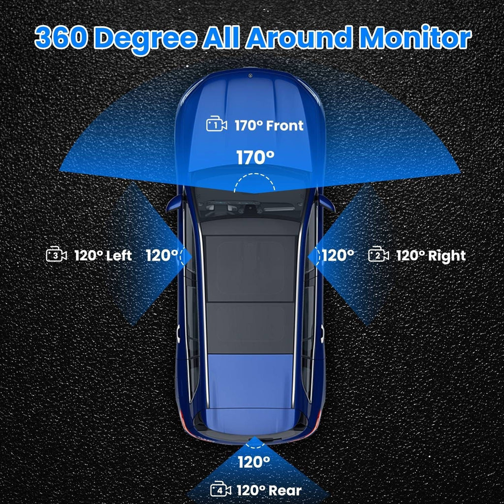 360° View FHD 4 Channel Dash Cam 1080P Front 480P Rear Left Right Inside Dash Camera With IR Night Vision Loop Recording Motion Detection Free 32GB MMC Card