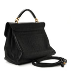 Calfskin Embossed Medium Margot Top Handle Satchel Black