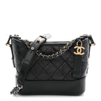 Aged Calfskin Quilted Small Gabrielle Hobo Black