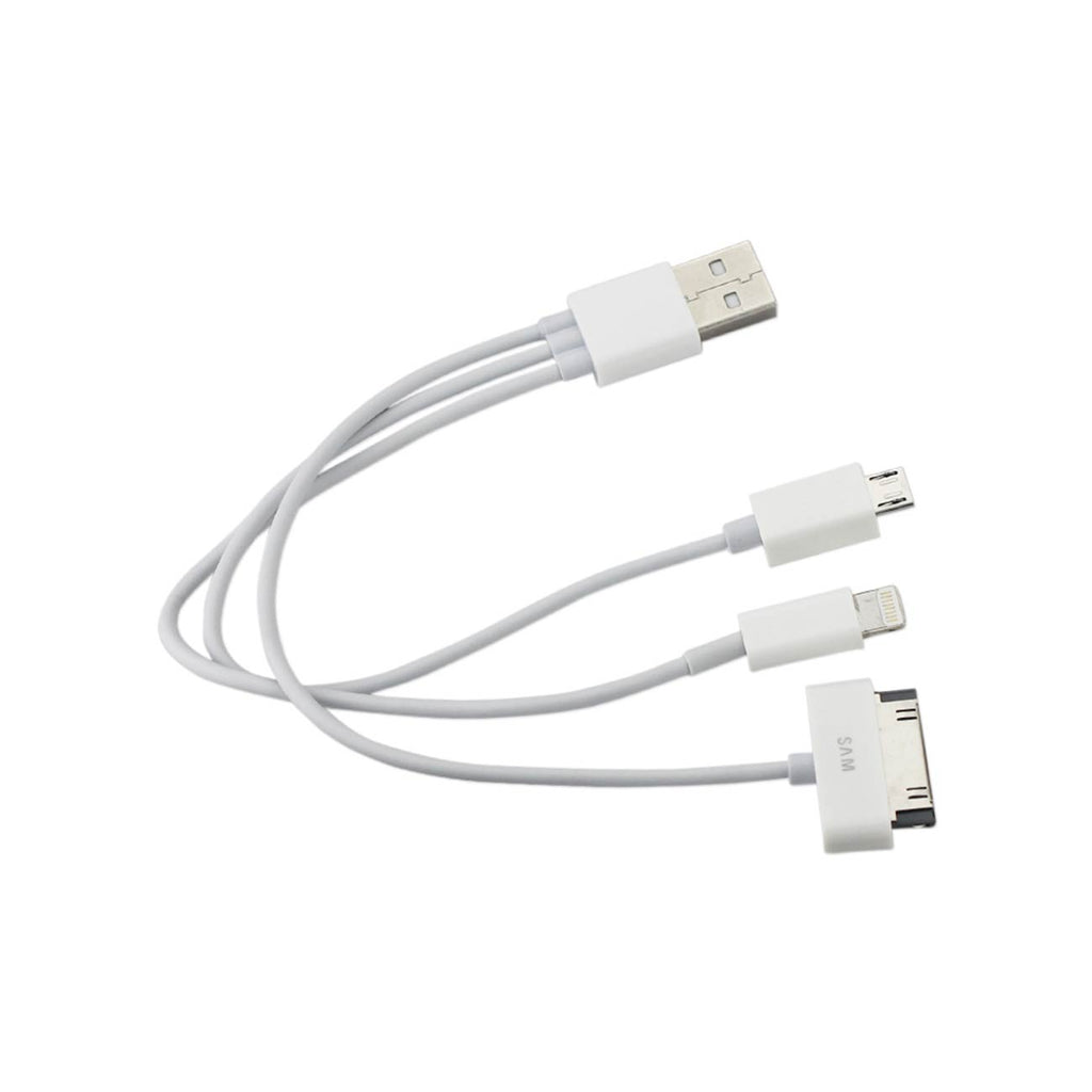Reiko 8 Pin And Micro Usb Trio 3-In-1 Usb Data Cable 0.58Ft In White