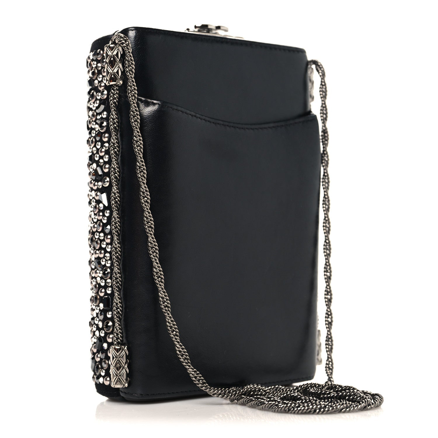 Crystal Calfskin Minaudiere Clutch Black