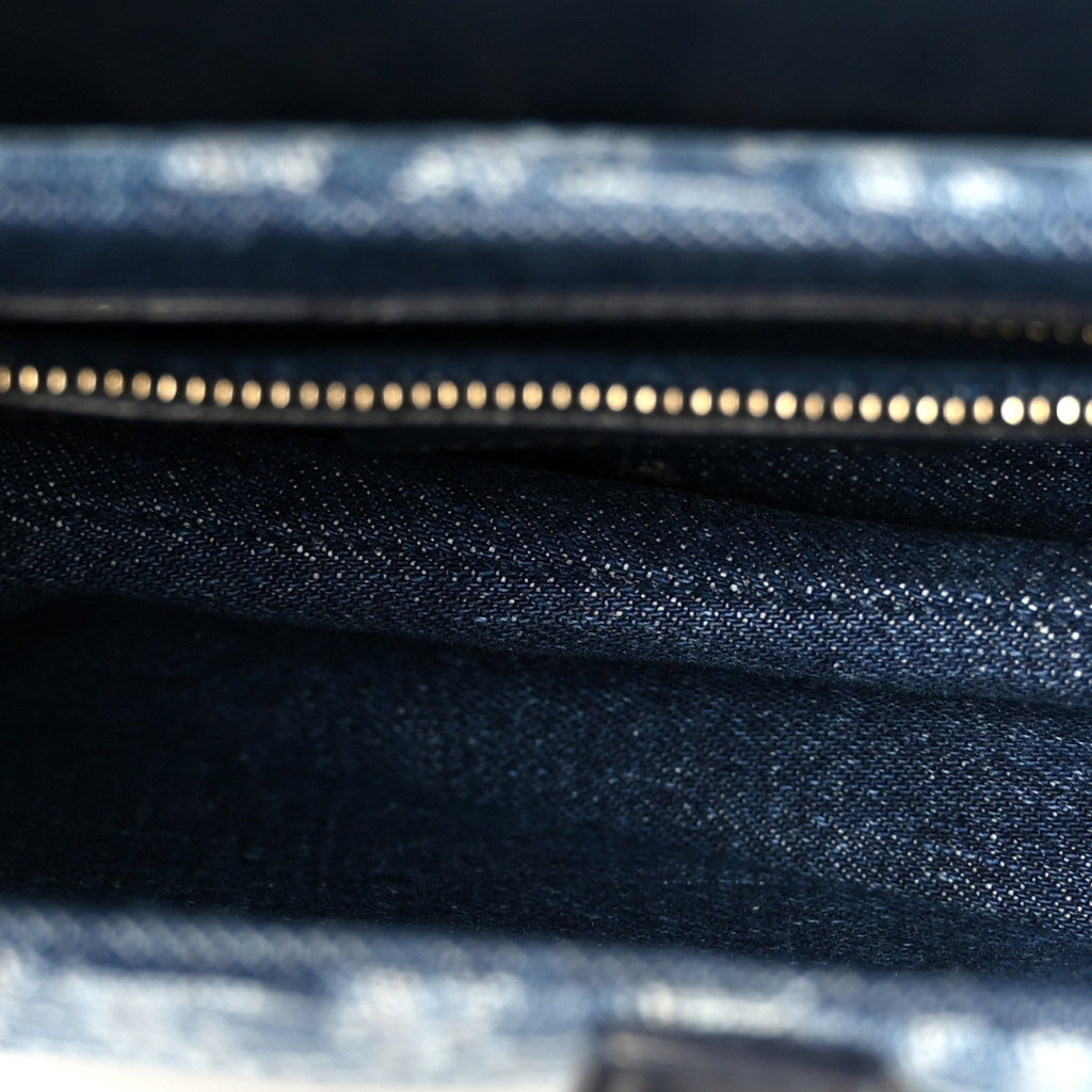 Denim Oblique Jacquard Saddle Bag With Strap Blue
