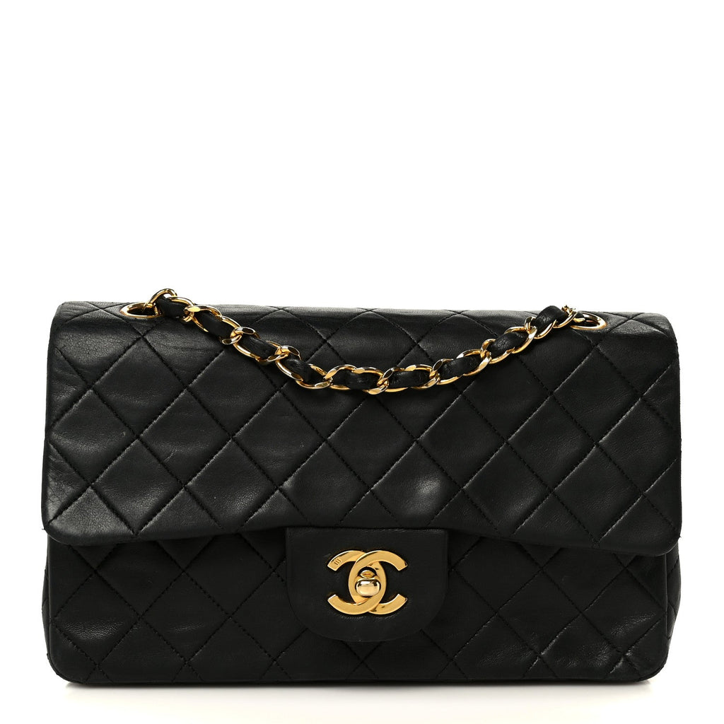 Lambskin Quilted Small Double Flap Black