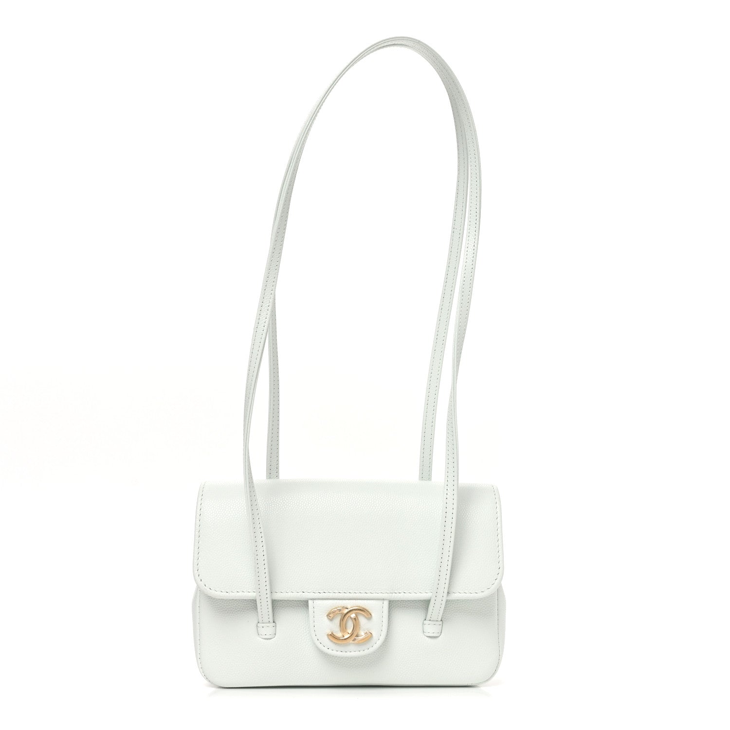 Shiny Caviar Mini Preppy Coco Shoulder Bag Light Blue